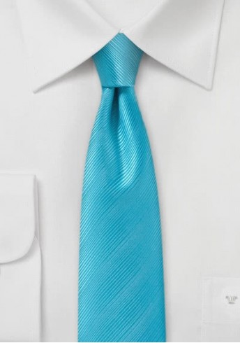Schmale Krawatte aqua einfarbig Streifendessin