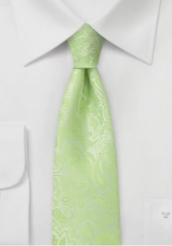 Schmale Krawatte hellgrün Rankenmuster