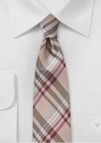 Modische schmale Krawatte ungewöhnliches Glencheckdesign sandfarben