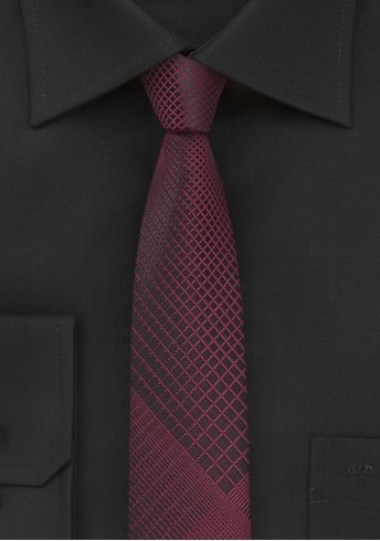 Krawatte schmal geformt  geometrisches Pattern weinrot
