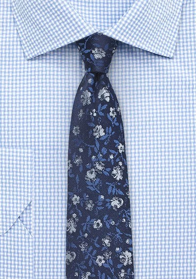 Krawatte schmal geformt navy Blumen