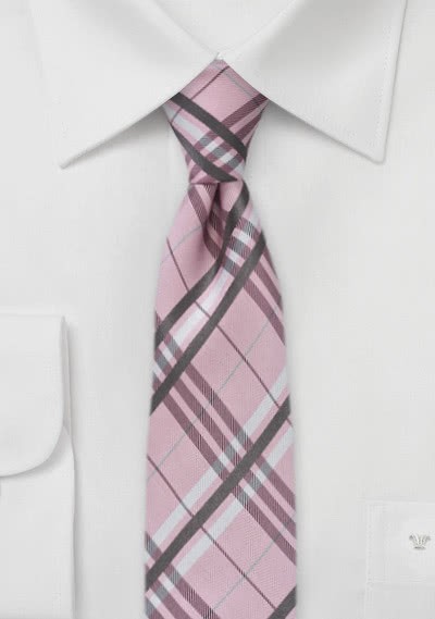Krawatte schlank Karomuster rosa