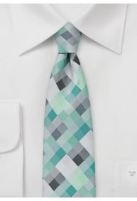 Krawatte schmal geformt Kästchen-Dekor mintgrün