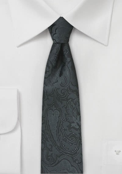 Krawatte schmal geformt Paisley tiefschwarz
