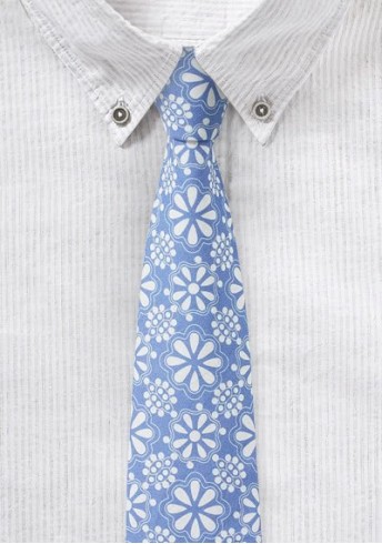 Eisblaue Baumwoll-Krawatte mit floralem Print