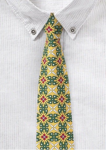 Gelb/grüne Krawatte mit außergewöhnlichem Talavera-Dekor