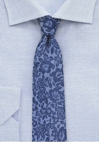 Krawatte XXL Blumenmotiv blau Seide / Leinen