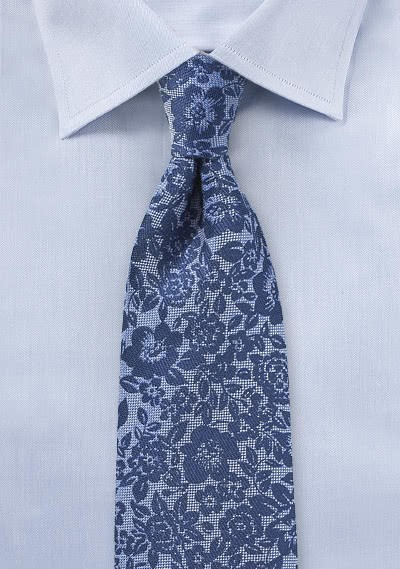 Krawatte Blumenmuster royalblau Seide / Leinen