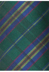 Krawatte Streifenkaro flaschengrün royalblau