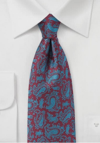 Krawatte bordeaux dunkeltürkis Paisley-Motiv