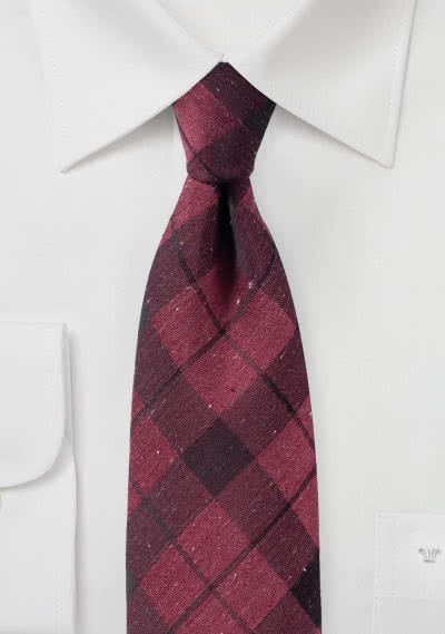 Krawatte Glencheckdesign weinrot mit Baumwolle