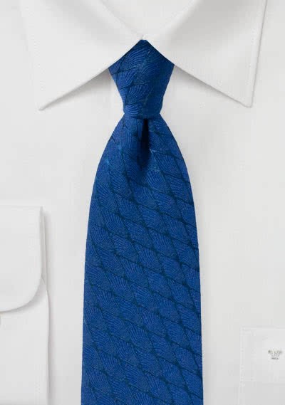 Krawatte Wellen-Rauten royalblau mit Wolle