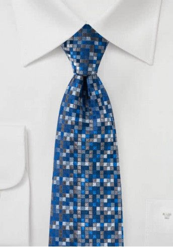 Krawatte Kästchen-Muster navy eisblau