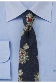 Paisley-Muster-Krawatte Baumwolle dunkelblau